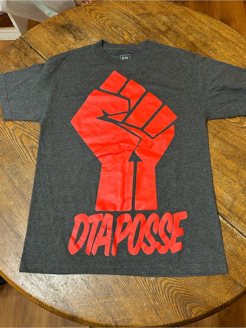 Posse Men's Charcoal Short Sleeve Tee with Red Fist Graphic